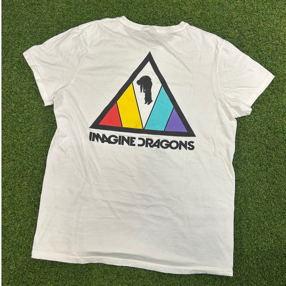Imagine Dragons Evolve Rainbow Triangle Logo Graphic T-Shirt White Mens Large